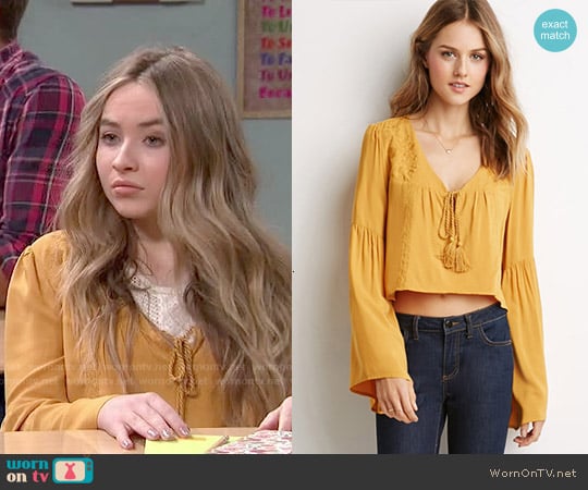 Forever 21 Embroidered Bell Sleeve Peasant Top worn by Maya Hart (Sabrina Carpenter) on Girl Meets World