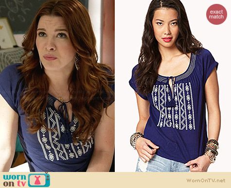 Forever 21 Embroidered Peasant Top worn by Katie Stevens on Faking It