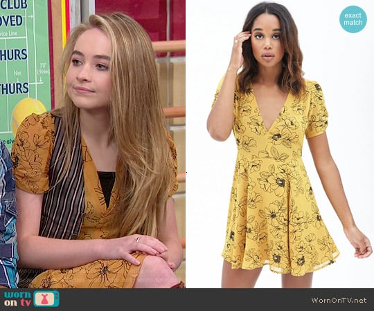 Forever 21 Mustard Floral Fit & Flare Dress worn by Maya Hart (Sabrina Carpenter) on Girl Meets World