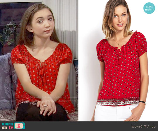 Forever 21 Floral Peasant Top worn by Riley Matthews (Rowan Blanchard) on Girl Meets World