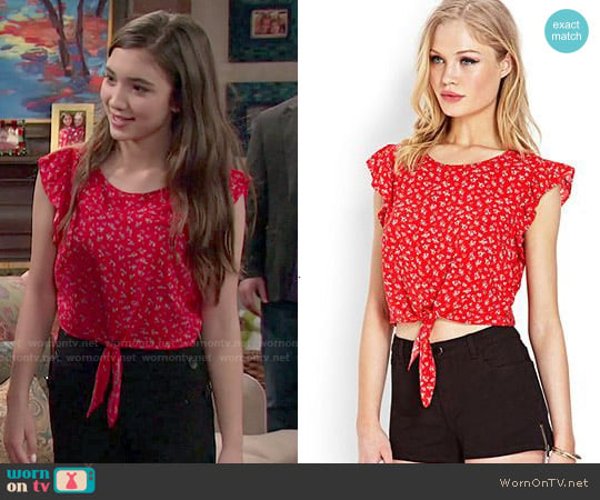 Forever 21 Floral Tie Front Top worn by Riley Matthews (Rowan Blanchard) on Girl Meets World