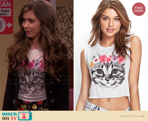 Forever 21 Flower Crown Kitten Tank worn by Rowan Blanchard on Girl Meets World