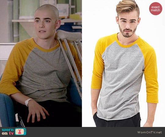 Forever 21 Men's Heathered Colorblock Raglan Tee worn by Charlie Rowe on Red Band Society