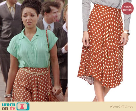 Forever 21 Polka Dot Calf Skirt worn by Aisha Dee on Chasing Life