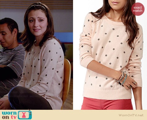 Forever 21 Polka Dot Sweater in Pink worn by Italia Ricci on Chasing Life