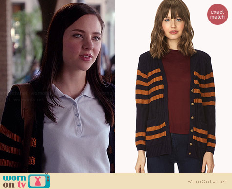 Forever 21 Prep School Varsity Cardigan worn by Haley Ramm on Chasing Life