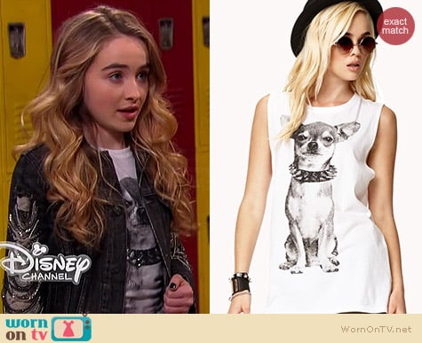 Forever 21 Punk Chihuahua Muscle Tee worn by Sabrina Carpenter on Girl Meets World