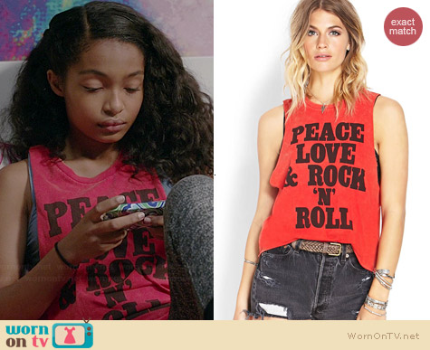 Forever 21 Rock N Roll Muscle Tee worn by Yara Shahidi on Black-ish