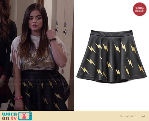 Forever 21 Shocking Faux Leather Skater Skirt worn by Lucy Hale on PLL