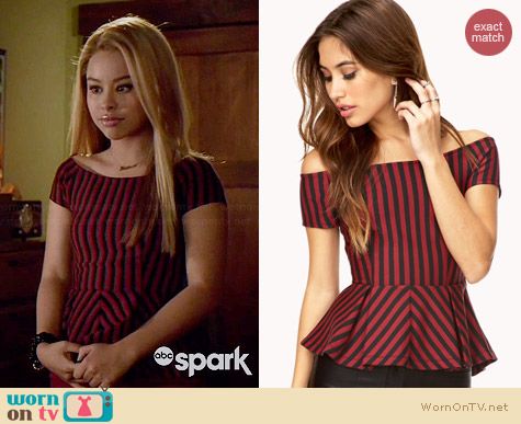 Forever 21 Sophisticated Stripes Peplum Top worn by Cierra Ramirez on The Fosters