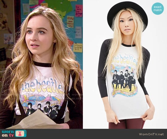 Forever 21 The Beatles Baseball Tee worn by Maya Hart (Sabrina Carpenter) on Girl Meets World