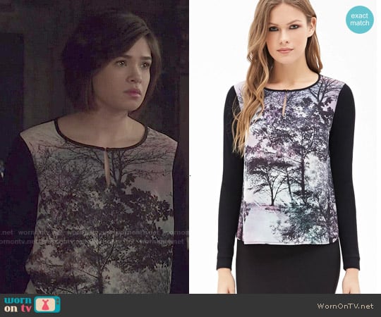 Forever 21 Tree Print Colorblocked Top worn by Heather Chandler (Nicole Gale Anderson) on Beauty and the Beast