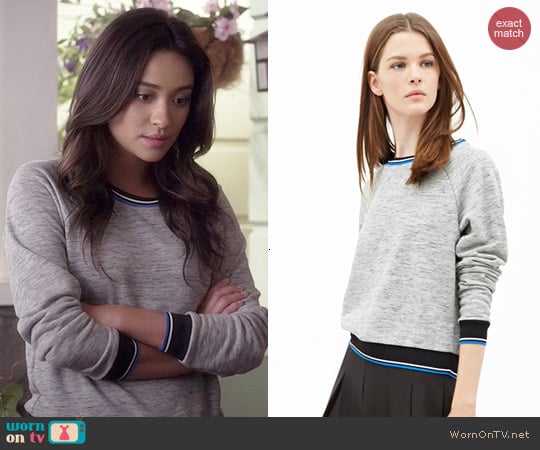 Varsity Striped Raglan Sweatshirt worn by Shay Mitchell on PLL