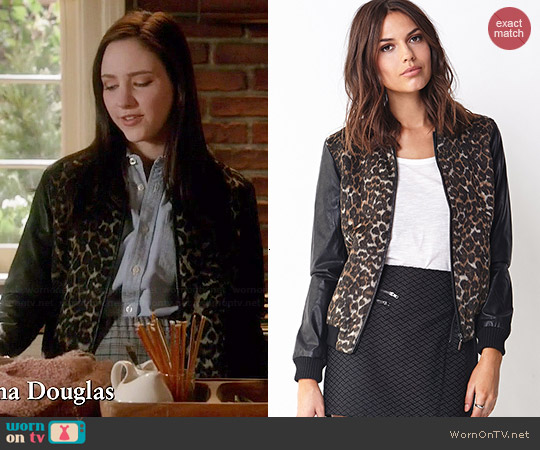 Forever 21 Wild Leopard Varsity Jacket worn by Brenna Carver (Haley Ramm) on Chasing Life