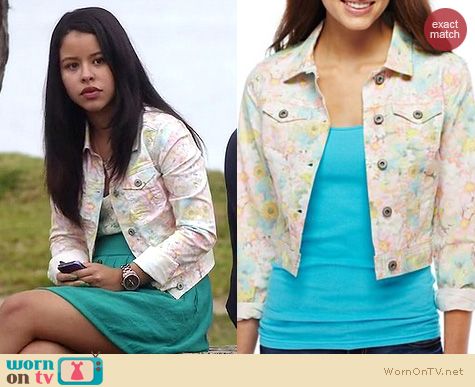 The Fosters Fashion: Arizona Cropped floral denim jacket at JC Penney worn by Cierra Ramirez