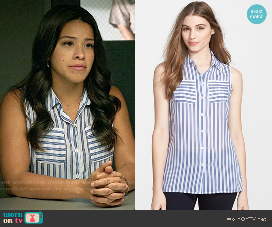 Foxcroft Striped Sleeveless Shirt worn by Jane Villanueva (Gina Rodriguez) on Jane the Virgin