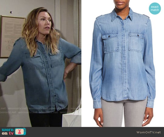 Frame Le Military Shirt in Lake worn by Chloe Mitchell (Elizabeth Hendrickson) on The Young and the Restless