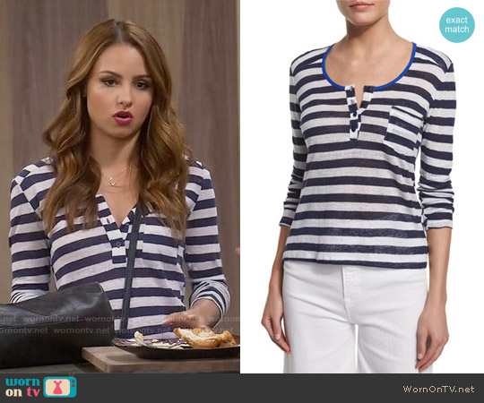 Frame Nautical Striped Linen Henley Top worn by Sofia Rodriguez (Aimee Carrero) on Young and Hungry