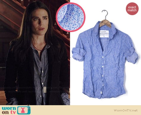 Frank & Eileen Barry Shirt in Blue Floral Linen worn by Karla Souza on HTGAWM