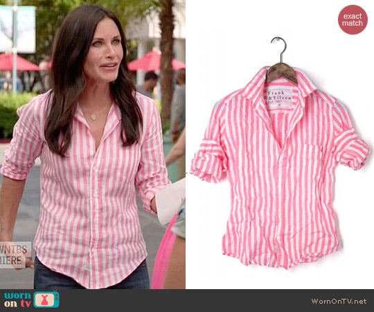 Frank & Eileen Barry Shirt in Pink & White Stripe Linen worn by Courtney Cox on Cougar Town