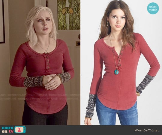 Free People Alpine Cuff Knit Henley worn by Liv Moore (Rose McIver) on iZombie