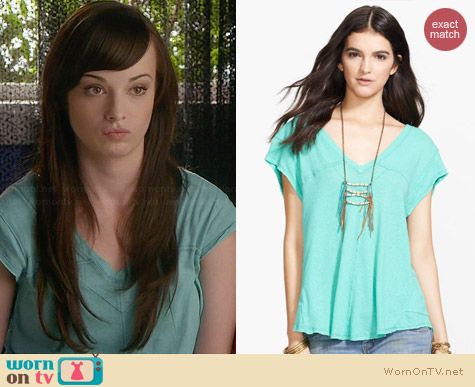 Free People At The Seams Tee in Aqua worn by Ashley Rickards on Awkward