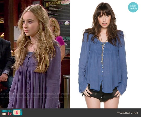 Free People Blue Bird Smocked Top worn by Maya Hart (Sabrina Carpenter) on Girl Meets World