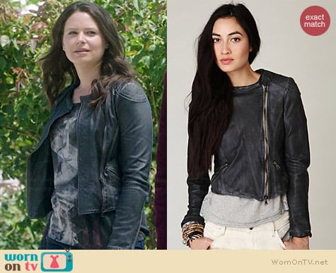 Free People Blur Leather Jacket worn by Katie Lowes on Scandal