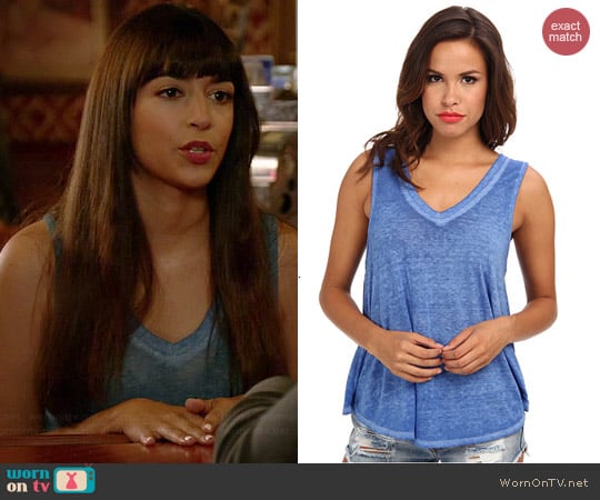 Free People Breezy Tank in True Blue worn by Hannah Simone on New Girl