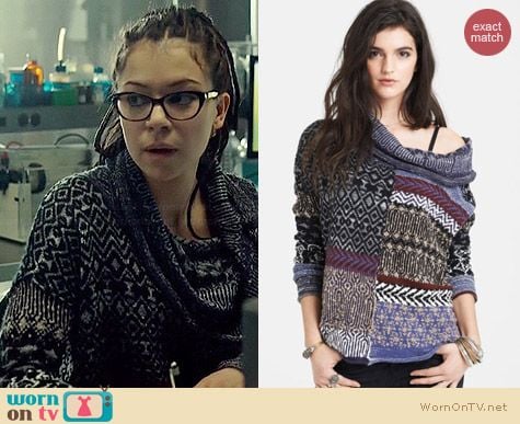 Free People Cowl Neck Patchwork Sweater worn by Tatiana Maslany on Orphan Black