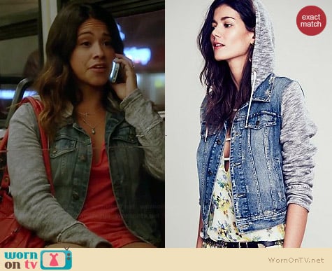 Free People Denim & Knit Jacket worn by Gina Rodriguez on Jane the Virgin