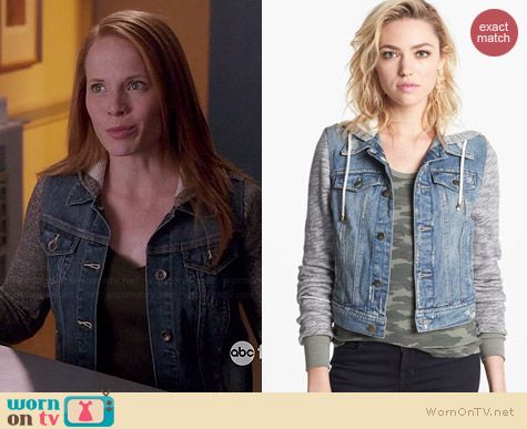 Free People Denim & Knit Jacket worn by Katie Leclerc on Switched at Birth