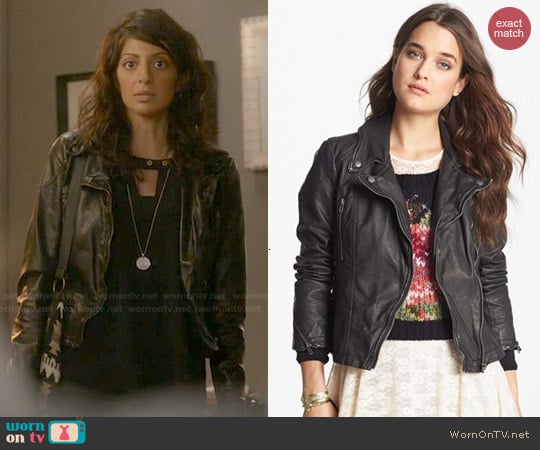 Free People Distressed Faux Leather Moto Jacket worn by Zara Sandhu (Meera Rohit Kumbhani) on Weird Loners