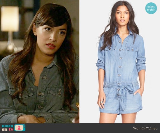 Free People Drapey Chambray Romper worn by Cece Parekh (Hannah Simone) on New Girl