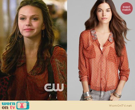 Free People Easy Rider Shirt in Rust worn by Aimee Teegarden on Star-Crossed