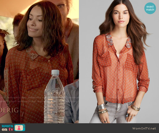 Free People Easy Rider Shirt in Rust worn by Bonnie Bennett (Kat Graham) on The Vampire Diaries