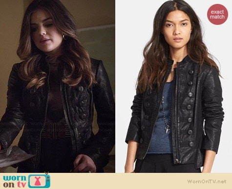 Free People Faux Leather Military Jacket worn by Lucy Hale on PLL