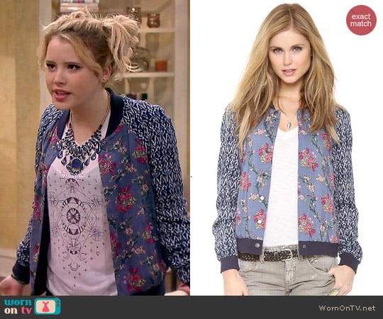 Free People Floral Print Baseball Jacket worn by Taylor Sprietler on Melisa & Joey