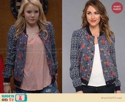 Free People Floral Print Baseball Jacket worn by Taylor Sprietler on Melissa & Joey