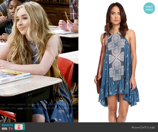 Free People Into You Sprinted Slip Dress in Teal Combo worn by Maya Hart (Sabrina Carpenter) on Girl Meets World