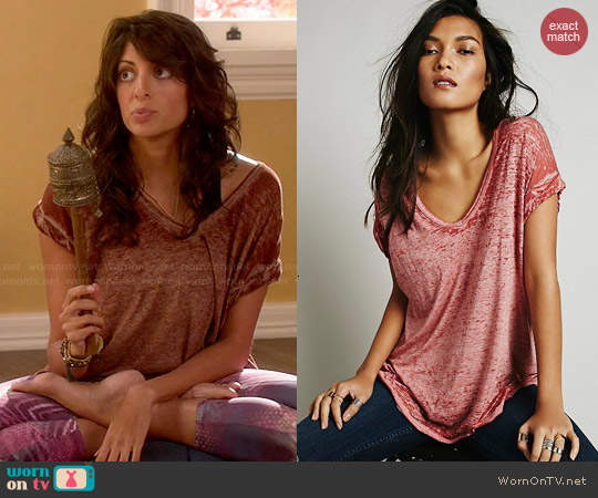 Free People Keep Me Tee in Washed Red worn by Zara Sandhu (Meera Rohit Kumbhani) on Weird Loners