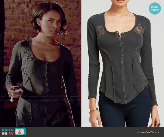 Free People Keepsake Henley in Black worn by Bonnie Bennett (Kat Graham) on The Vampire Diaries