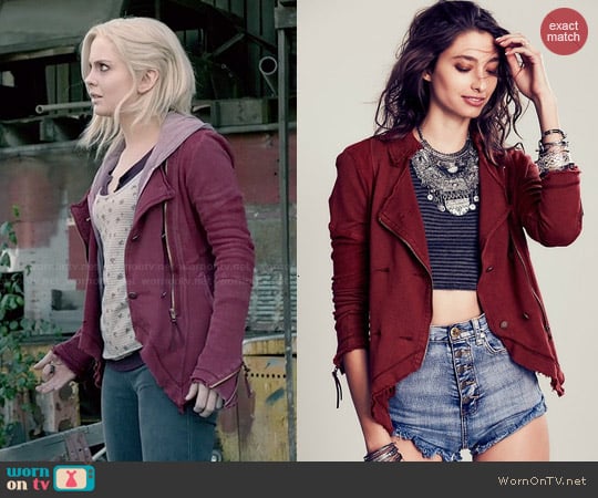 Free People Knit Moto Jacket in Merlot worn by Liv Moore (Rose McIver) on iZombie