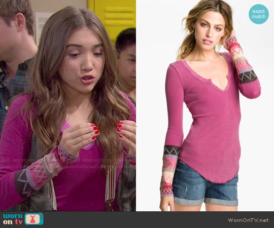 Free People 'Kombucha' Embroidered Thermal Top worn by Riley Matthews (Rowan Blanchard) on Girl Meets World