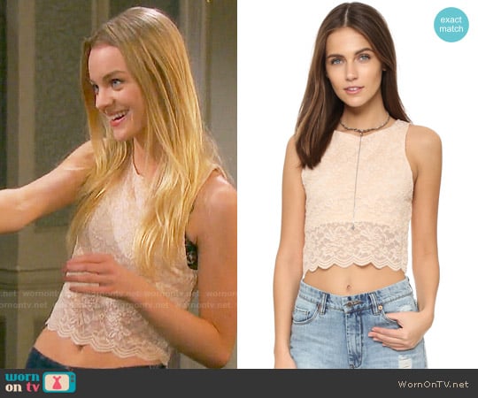 Free People Lace Crop Tank in Almond worn by Claire Brady (Olivia Keegan) on Days of our Lives