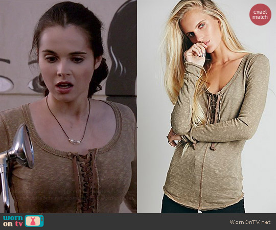 Free People Lace Up Layering Top in Taupe worn by Vanessa Marano on Switched at Birth