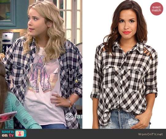 Free People Lace Up Plaid Shirt in Ivory Combo worn by Taylor Sprietler on Melissa & Joey