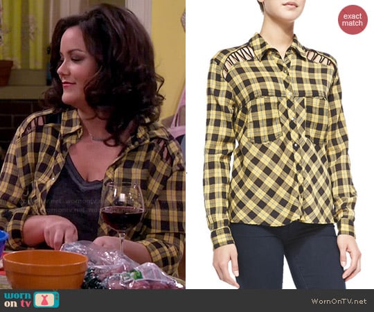 Free People Plaid Lace Up Button Down worn by Victoria Flynn (Katy Mixon) on Mike & Molly