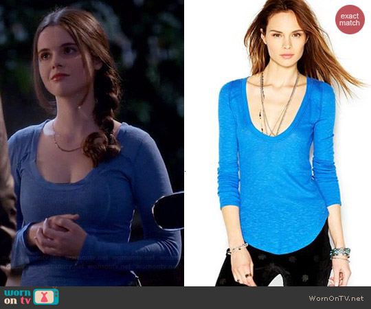 Free People Layering Me Aquatic Blue Top worn by Vanessa Marano on Switched at Birth