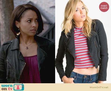 Free People Linen Moto Jacket in Black worn by Kat Graham on The Vampire Diaries